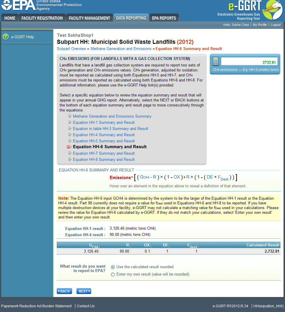 Subpart HH: Equation HH-6 Summary and Result